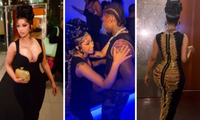 You ask, we answer! Cardi B wore a Custom Candice Cuoco Dress with Rene Caovilla Sandals for Stefon Diggs Birthday
