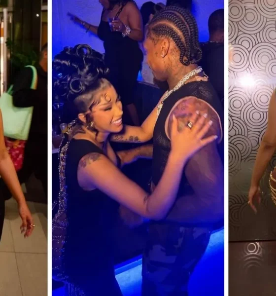 You ask, we answer! Cardi B wore a Custom Candice Cuoco Dress with Rene Caovilla Sandals for Stefon Diggs Birthday