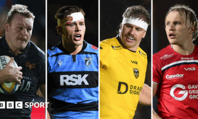 Dewi Lake, Alex Mann, Aaron Wainwright and Blair Murray in action for Ospreys, Cardiff, Dragons and Scarlets respectively