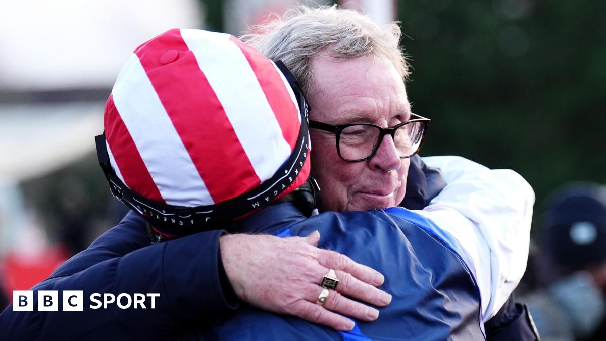 Jockey Ben Jones hugs owner Harry Redknapp after The Jukebox Man wins the 2025 King George VI Chase at Kempton Park