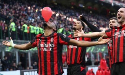MILAN, ITALY - DECEMBER 28: Christopher Nkunku of AC Milan celebrates after scoring their team