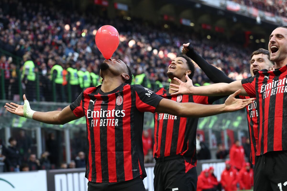 MILAN, ITALY - DECEMBER 28: Christopher Nkunku of AC Milan celebrates after scoring their team