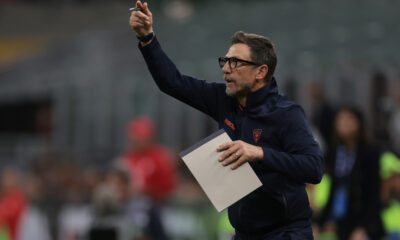 MILAN, ITALY - SEPTEMBER 23: Eusebio Di Francesco Head Coach of US Lecce reacts during the Coppa Italia Frecciarossa Round of 16 match between AC Milan and US Lecce at Giuseppe Meazza Stadium on September 23, 2025 in Milan, Italy. (Photo by Jonathan Moscrop/Getty Images)