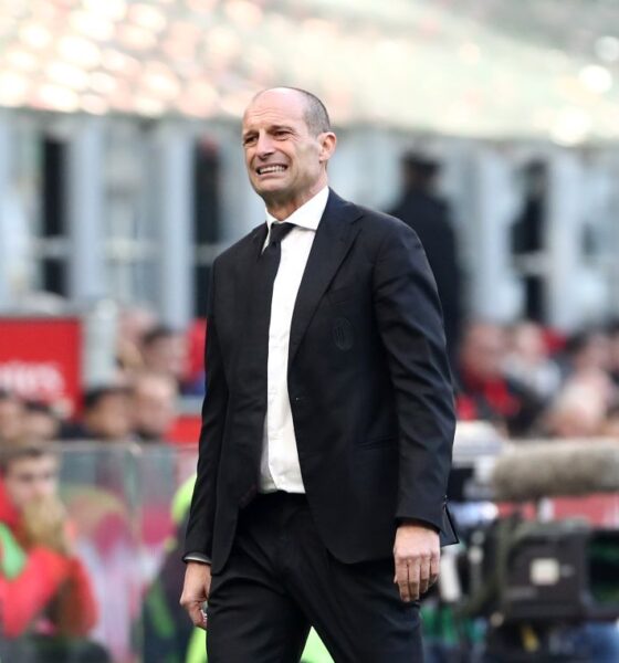MILAN, ITALY - DECEMBER 14: Massimiliano Allegri, Head Coach of AC Milan, reacts during the Serie A match between AC Milan and US Sassuolo Calcio at Giuseppe Meazza Stadium on December 14, 2025 in Milan, Italy. (Photo by Marco Luzzani/Getty Images)