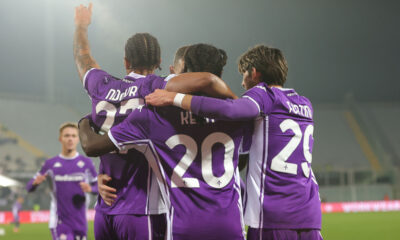 FLORENCE, ITALY - DECEMBER 11: Moise Kean of ACF Fiorentina celebrates after scoring a goal during the UEFA Conference League 2025/26 League Phase MD5 match between ACF Fiorentina and FC Dynamo Kyiv at Stadio Artemio Franchi on December 11, 2025 in Florence, Italy. (Photo by Gabriele Maltinti/Getty Images)