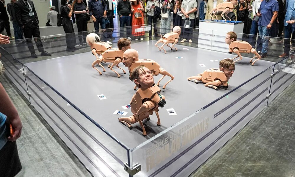Viral robot dogs with Bezos, Musk heads poop photos at Art Basel Miami