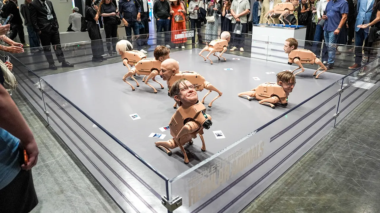 Viral robot dogs with Bezos, Musk heads poop photos at Art Basel Miami