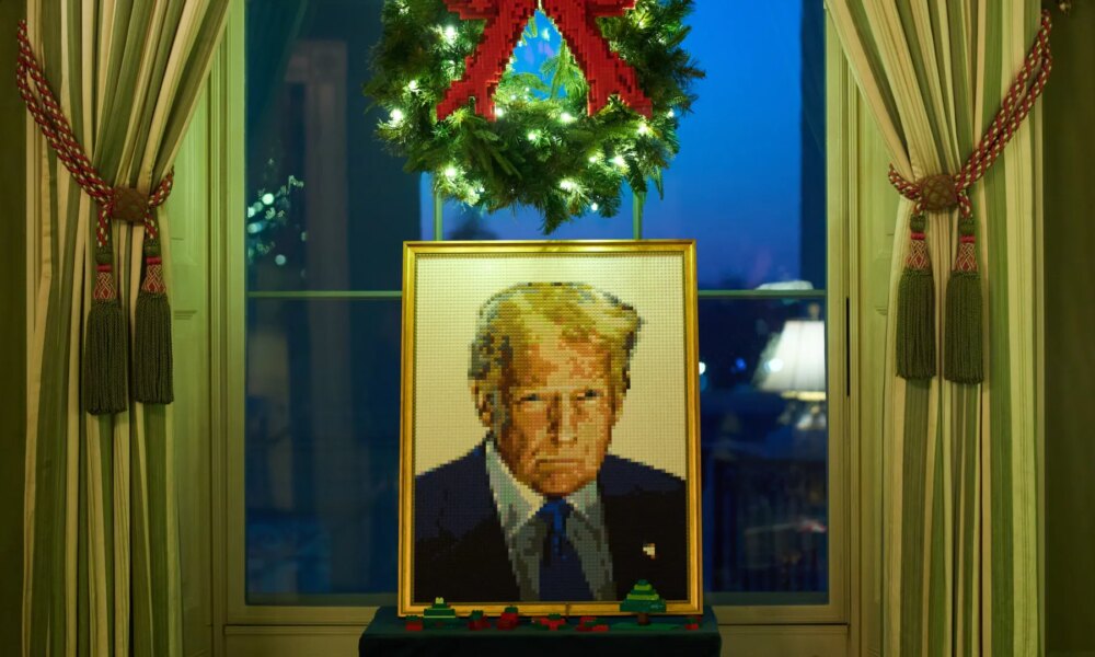 Lego portrait of Donald Trump takes pride of place among Christmas decorations in the White House