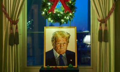 Lego portrait of Donald Trump takes pride of place among Christmas decorations in the White House