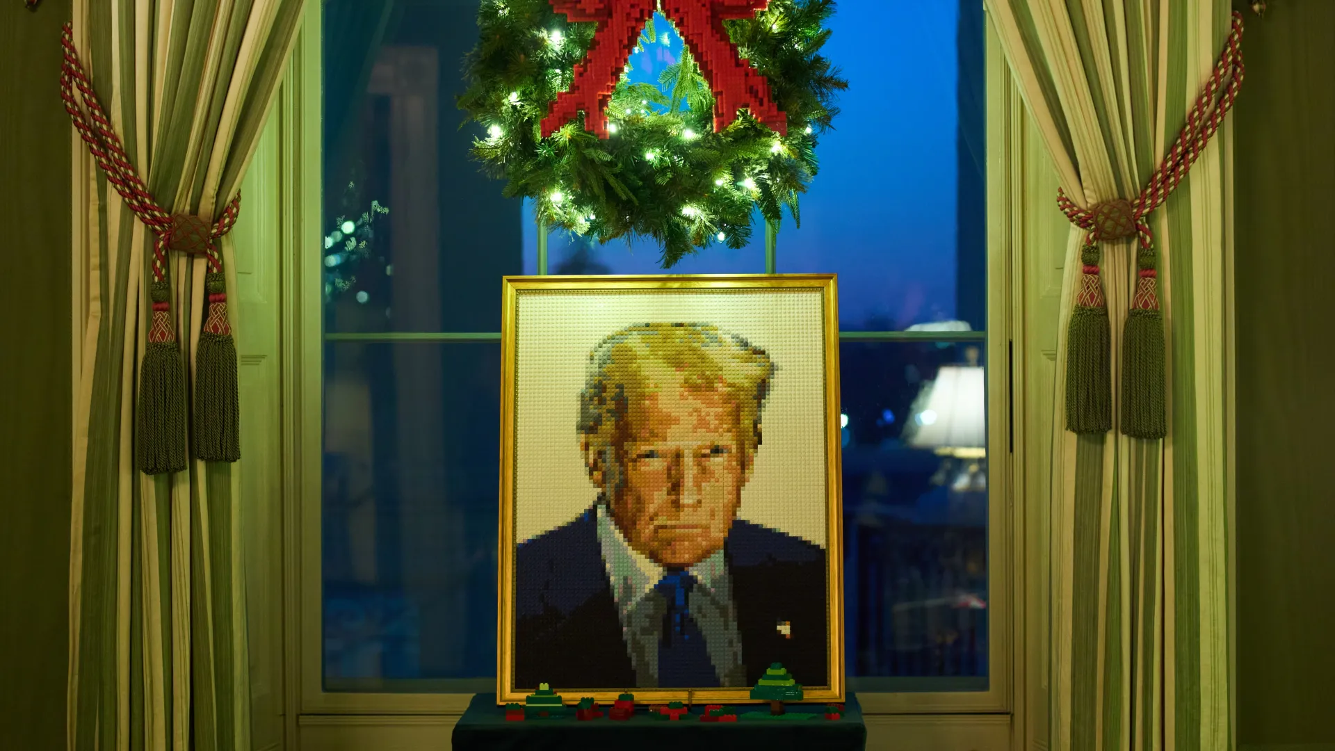 Lego portrait of Donald Trump takes pride of place among Christmas decorations in the White House