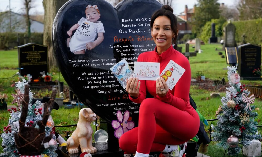 This is your first present, says heartbroken mum as she places Christmas cards next to her daughter Azaylia’s grave