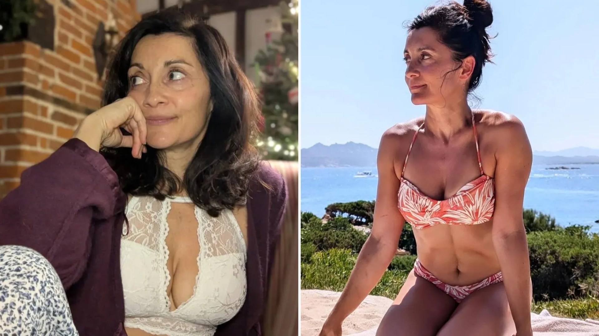 Emmerdale star, 50, strips off and flashes cleavage in white lacy bra for make-up free Xmas selfie