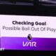 A VAR message for 'Possible ball out of play' is shown during the Premier League match between Arsenal and West Ham