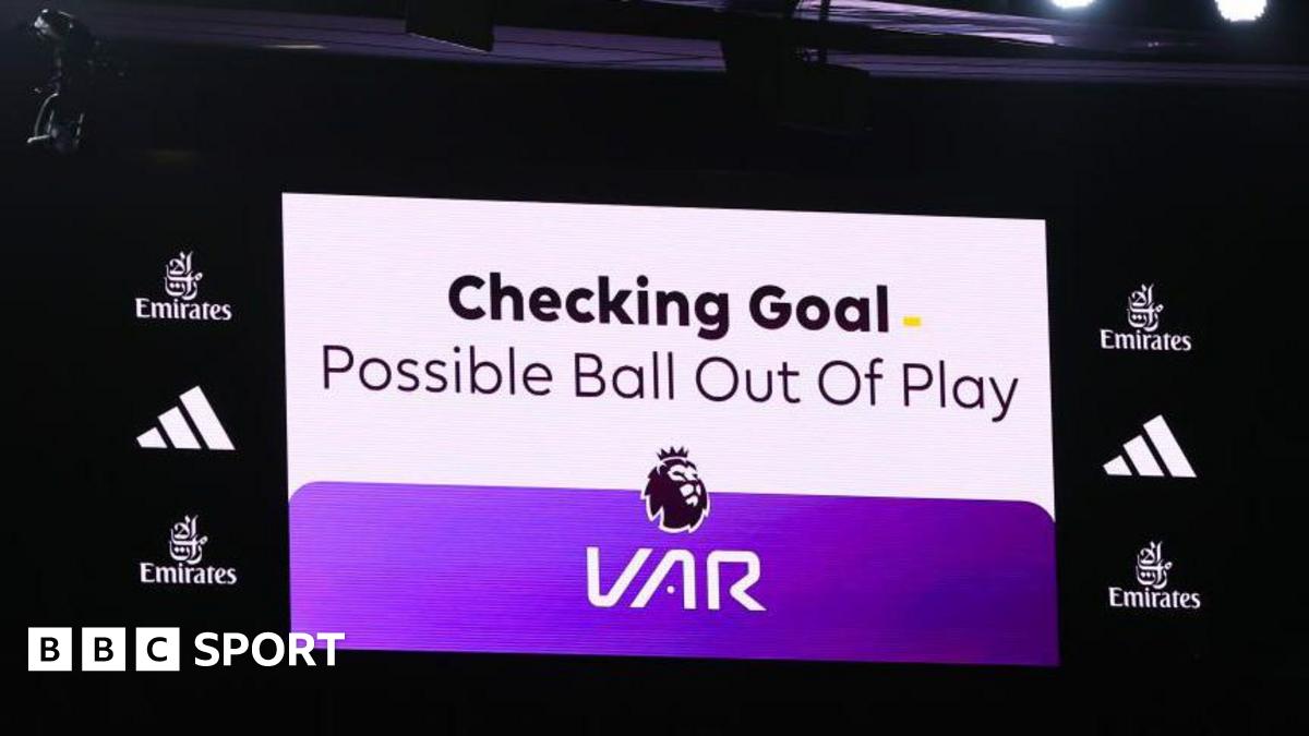 A VAR message for 'Possible ball out of play' is shown during the Premier League match between Arsenal and West Ham