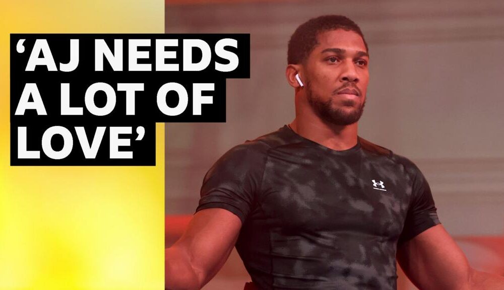 Comp image of boxer Anthony Joshua with black, white and yellow headline text added.