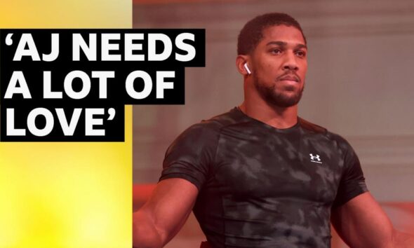 Comp image of boxer Anthony Joshua with black, white and yellow headline text added.