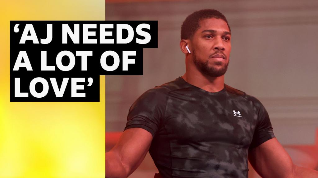 Comp image of boxer Anthony Joshua with black, white and yellow headline text added.