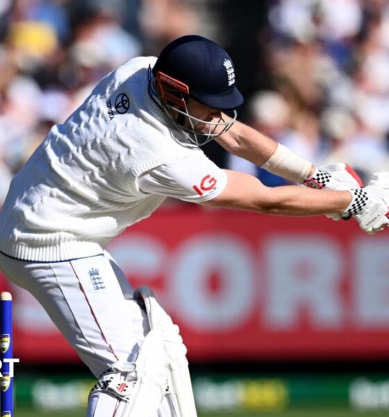 Shoaib Bashir bowling for England during training at the MCG