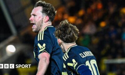 Aberdeen's Nicky Devlin celebrates scoring to make it 1-0 against Livingston