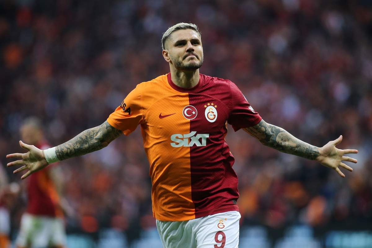 ISTANBUL, TURKEY - April 21: Como linked Mauro Icardi of Galatasaray celebrates after scoring his team