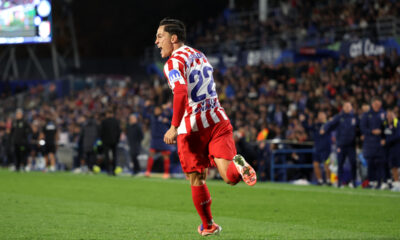 GETAFE, SPAIN - NOVEMBER 23: Giacomo Raspadori of Atletico de Madrid celebrates his team