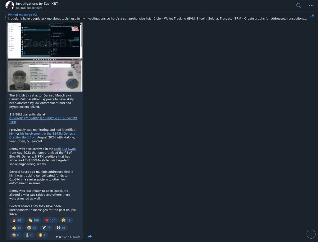 ZachXBT: British Hacker Linked to $243M Genesis Theft Likely Nabbed in Dubai