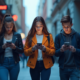 Teens Walking in the City While Using Smartphones