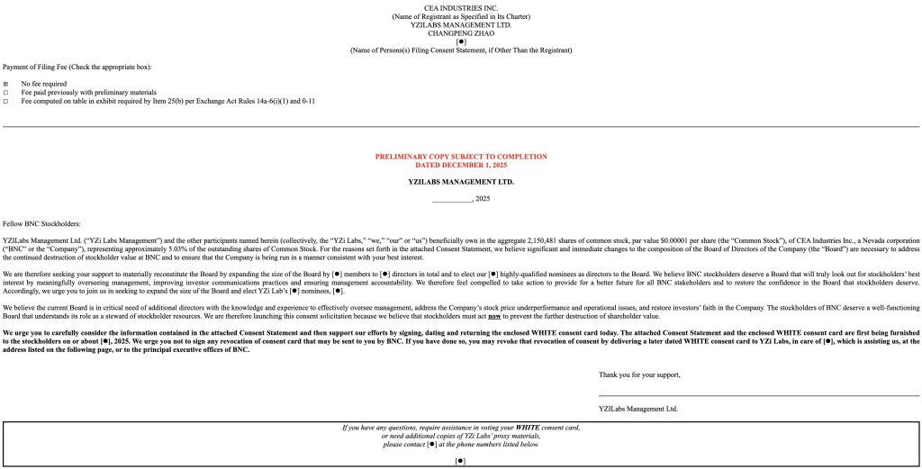 CZ’s YZi Labs in Boardroom Coup Bid for World’s Largest BNB Treasury