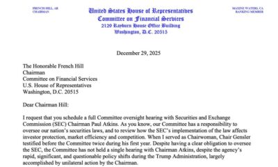 Maxine Waters SEC Hearing - Letter Screenshot