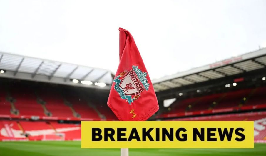 Liverpool corner flag with overlay of breaking news