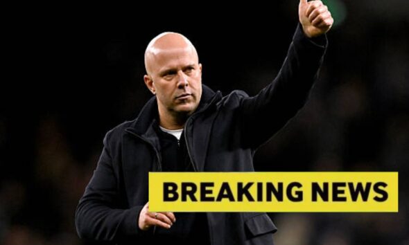 Arne Slot with overlay of breaking news