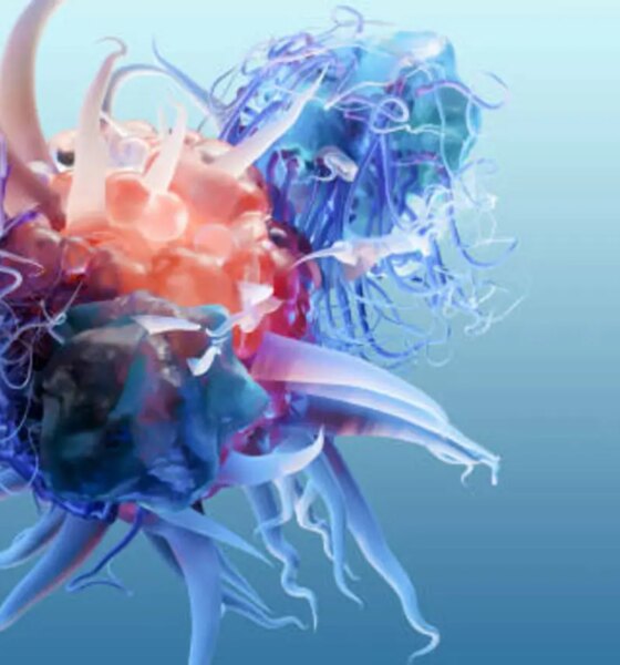 body immune response viral infection by releasing Cytokines, Cancer Immunotherapy, T cell and B-cell immune system fighting viruses, flagella, Dendritic or cancer tumor cells, Bacteria, 3d render