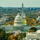 Supreme Court and US Capitol Building with Washington Monument Behind in Fall - Aerial