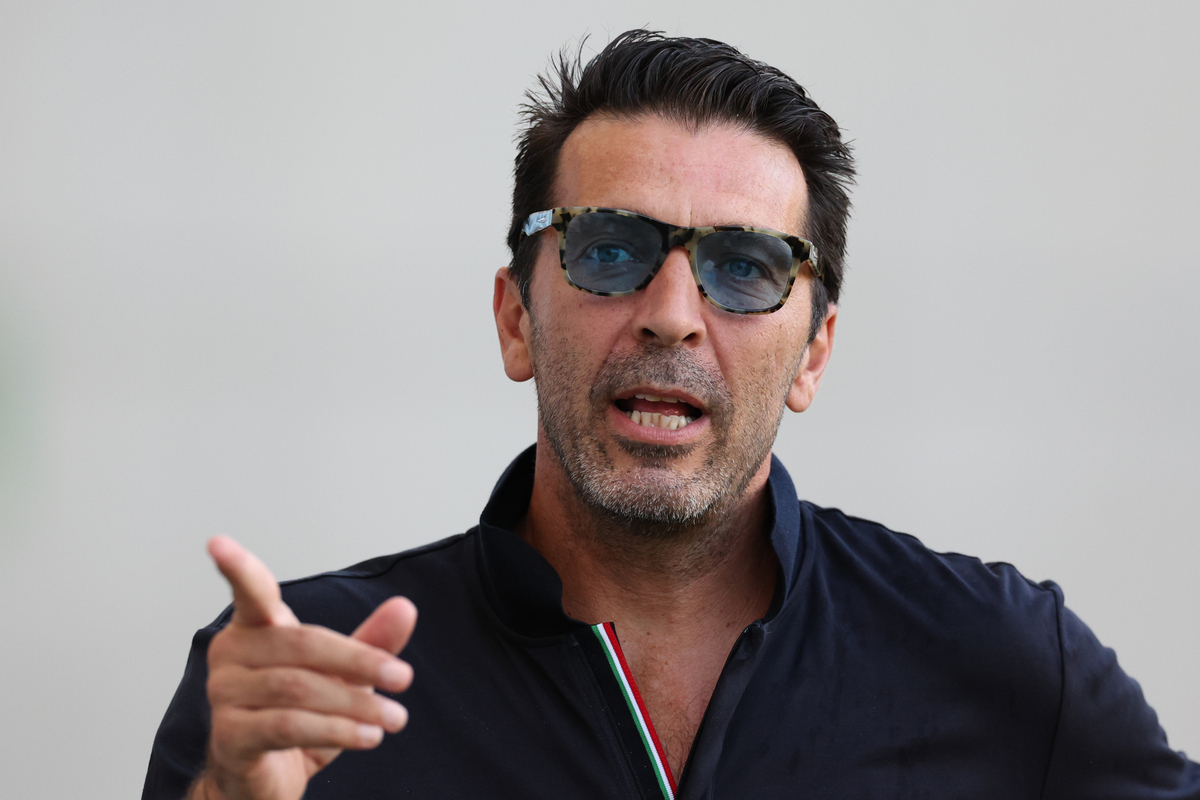 BUDAPEST, HUNGARY - SEPTEMBER 07: Head of Italy delegation Gianluigi Buffon reacts during a Italy training session at Bozsik Stadion on September 07, 2024 in Budapest, Hungary. (Photo by Claudio Villa/Getty Images)