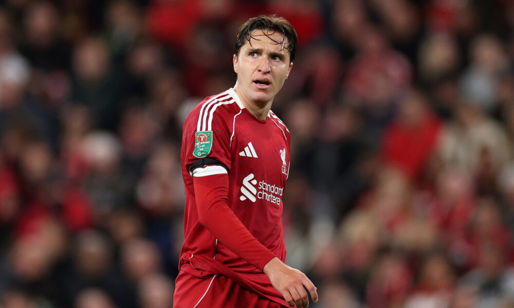 LIVERPOOL, ENGLAND - SEPTEMBER 23: Federico Chiesa of Liverpool during the Carabao Cup Third Round match between Liverpool and Southampton at Anfield on September 23, 2025 in Liverpool, England. (Photo by Jan Kruger/Getty Images)