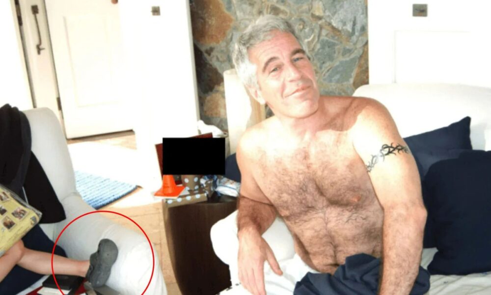 Shocking photos show 'toddler's foot' with half-naked Jeffrey Epstein at paedo island home in bombshell new files