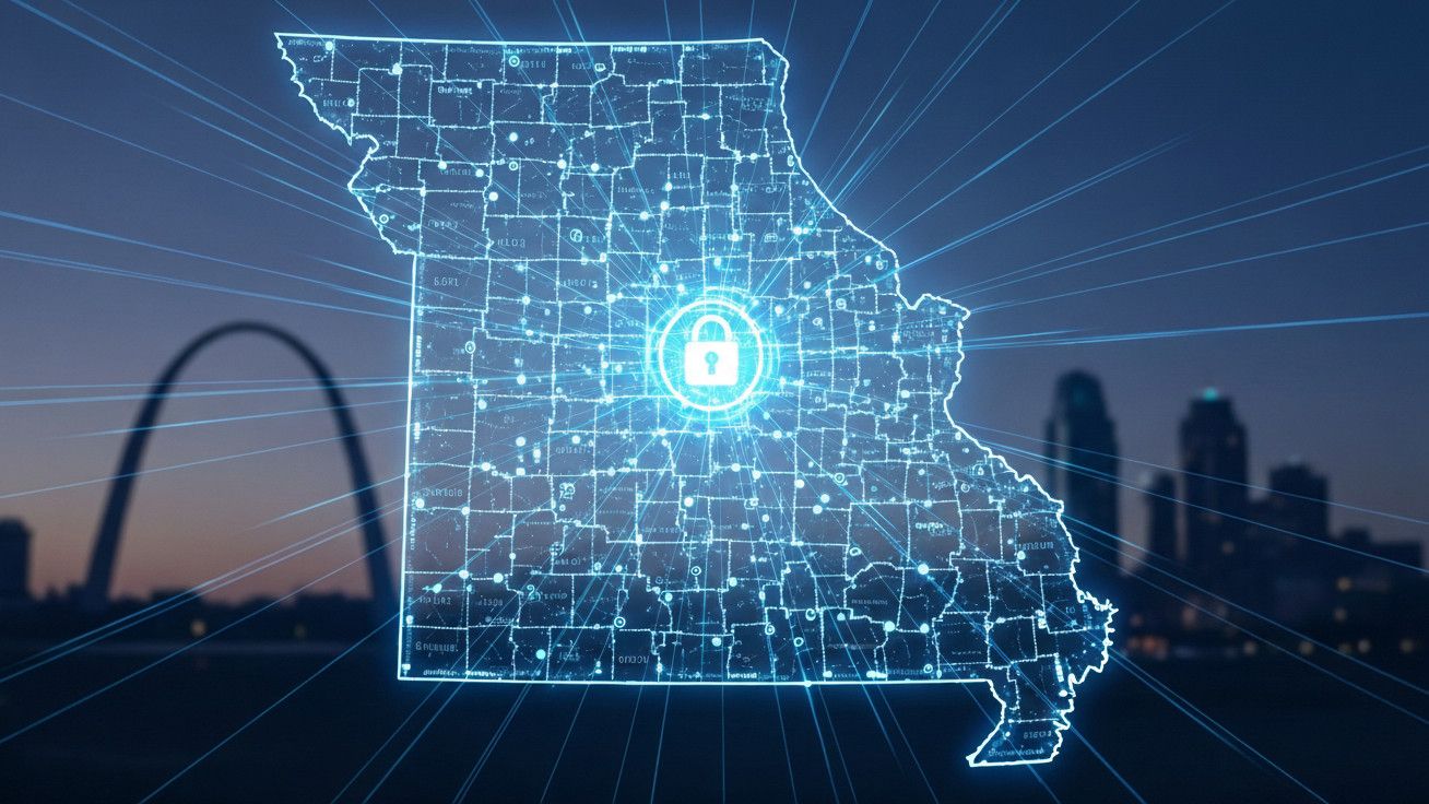 Map of Missouri with a VPN protection graphic