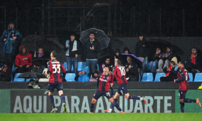 VIGO, SPAIN - DECEMBER 11: Federico Bernardeschi of Bologna (2R) celebrates scoring his team