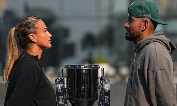 Aryna Sabalenka and Nick Kyrgios face-off. Pic: AP