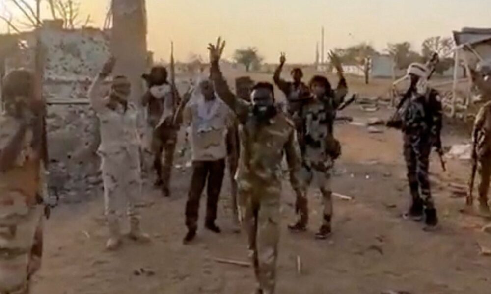 A social media video released on Monday shows members of the Rapid Support Forces (RSF) in Babanusa. Pic: Reuters