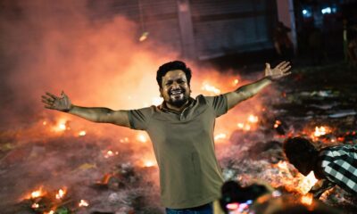 Protesters set fire to the premises of the Prothom Alo daily newspaper in Dhaka. Pic: AP.