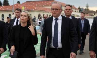 Australia's Prime Minister Anthony Albanese and his wife arrive at a Bondi Beach attack vigil