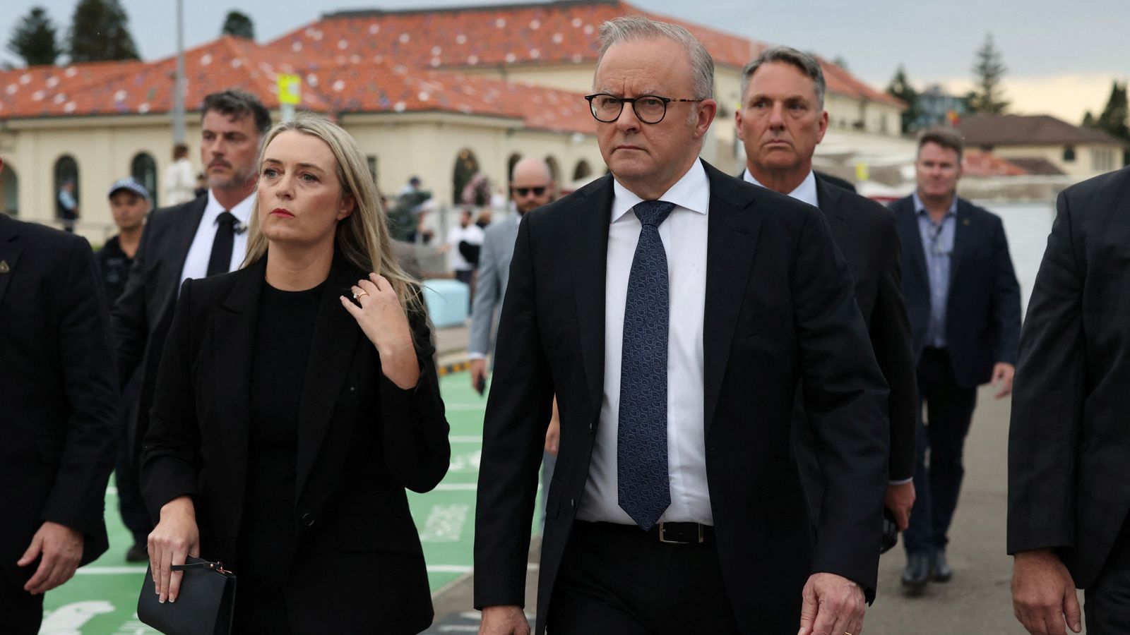 Australia's Prime Minister Anthony Albanese and his wife arrive at a Bondi Beach attack vigil