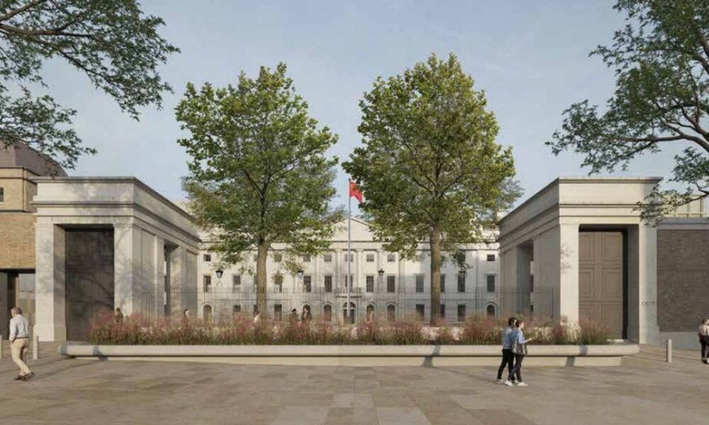 An architect's drawing of what the front of the embassy will look like. Pic: David Chipperfield Architects