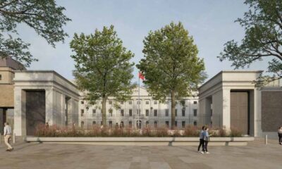 An architect's drawing of what the front of the embassy will look like. Pic: David Chipperfield Architects