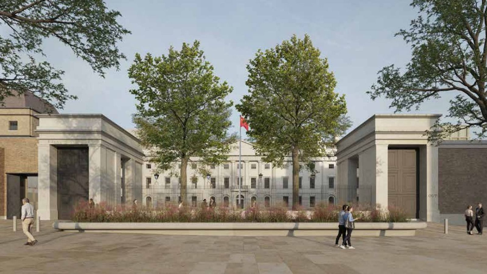 An architect's drawing of what the front of the embassy will look like. Pic: David Chipperfield Architects