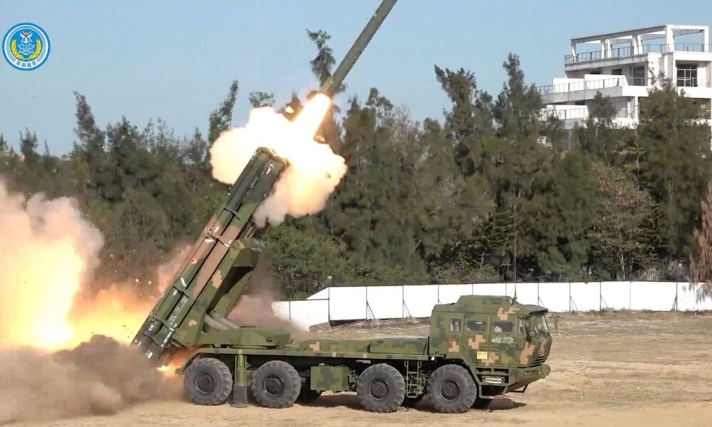 Rockets fired from China. Pic: Reuters/Eastern Theatre Command of China's People's Liberation Army