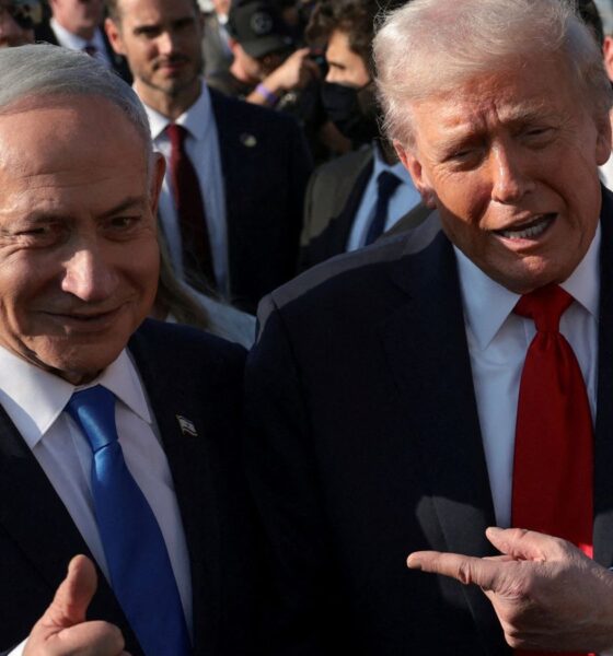 Donald Trump and Benjamin Netanyahu at Israel's Ben Gurion Airport in October. Pic: Reuters
