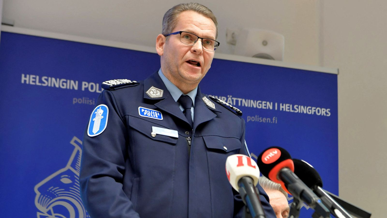 Finnish National Police Commissioner Ilkka Koskimaki at a press conference on Wednesday. Pic: Reuters