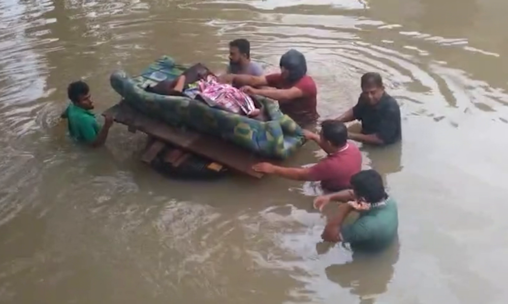 Asiri's uncle made a raft to take his brother to hospital
